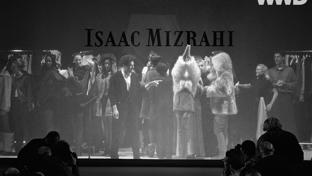 Isaac Mizrahi on stage during his fall 1994 ready-to-wear collection, later featured in the 1995 Douglas Keeve directed documentary "Unzipped"