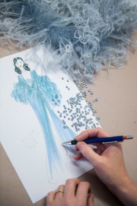 Jenny Packham sketch of Dita von Teese costume