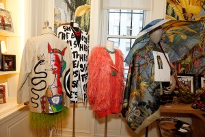 A Patricia Fields vintage jacket [left] handpainted by Jody Morlock, is part of Linda's assortment.