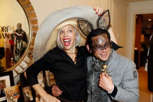 Linda Fargo hams it up with Santiago Gonzalez at the mockup for Linda's at Bergdorf Goodman.