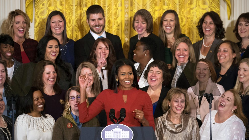 Michelle Obama in Narciso Rodriguez for her last official event as First Lady.