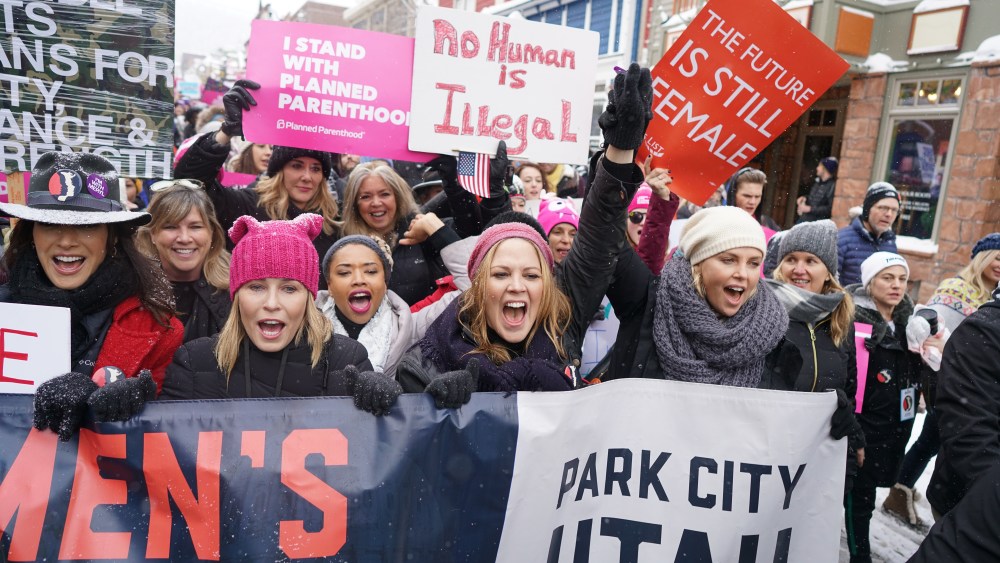 Jennifer Beals, Chelsea Handler, Mary McCormack and Charlize Theron at the Women's March Sundance Film Festival