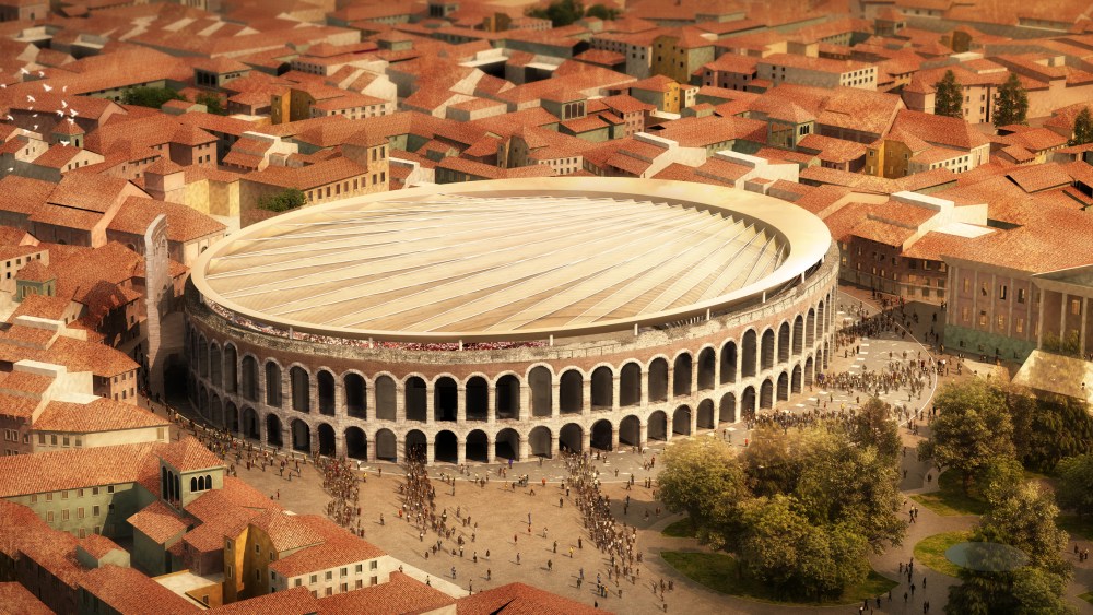 SBP & GMP's rendering for the movable covering of Verona's Arena.