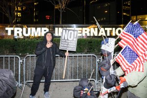 The scene outside the Trump Towers.