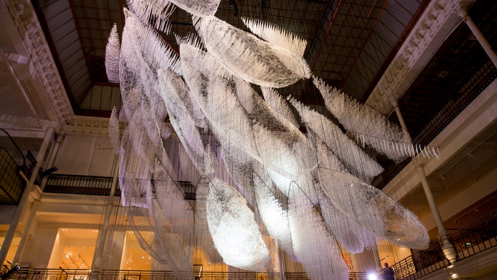 Chiharu Shiota's installation at Le Bon Marché.