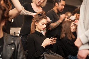 Backstage at Badgley Mischka RTW Fall 2017