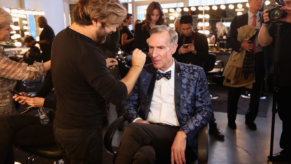 Bill Nye getting ready for the Nick Graham show.