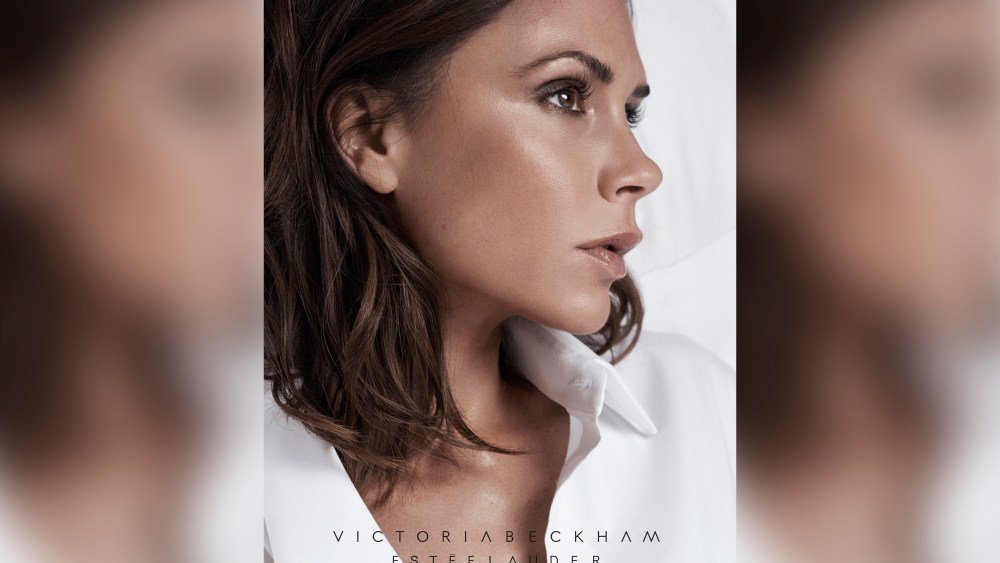 Victoria Beckham wears the London look from the Victoria Beckham Estée Lauder makeup collection.