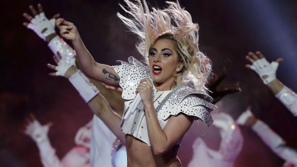 Lady Gaga Lady Gaga in Atelier Versace at the Super Bowl halftime performance in Houston.