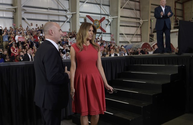 First Lady Melania Trump wearing Alexander McQueen on February 18.