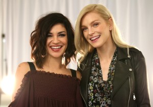Jessica Szohr and Jessica Stam backstage at the Rebecca Minkoff show