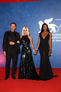 Riccardo Tisci, Donatella Versace and Naomi Campbell at the premiere of the movie 'Franca: Chaos and Creation,' 73rd Venice Film Festival