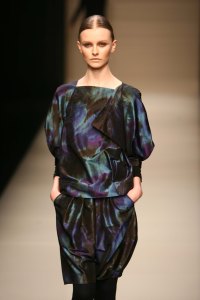 A model on the runway at Pringle of Scotland's fall 2008 show at the Via Turati in Milan.