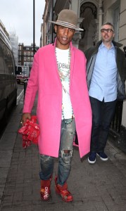 Pharrel Williams in London, wearing Chanel sneakers, Sep 2014