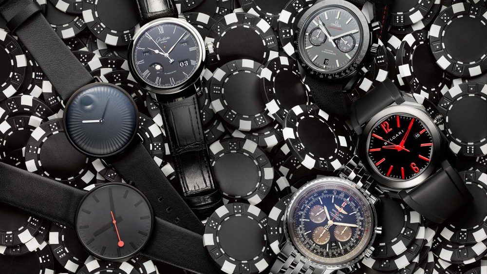 Clockwise from lower left: Mondaine, Movado, Glashutte, Omega, Bulgari and Breitling.