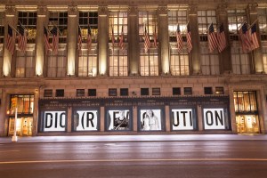 The Dior windows at Saks Fifth Avenue, highlighting the collaboration between the two companies.