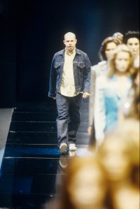 Designer Alexander McQueen with models for the finale of his Givenchy Spring/Summer 1999 Ready-to-Wear show in Paris