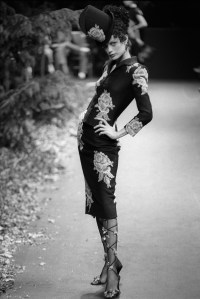 Citation not found; Model on the runway of John Galliano's fall 1996 couture collection for Givenchy in a forest constructed in a stadium on July 7, 1996 in the outskirts of Paris, France.