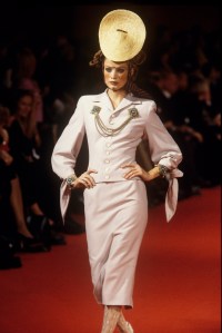 A model on the runway of John Galliano's spring 1996 couture collection for Givenchy