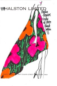 A Halston Limited Warhol flower dress as sketched by Stephen Sprouse.