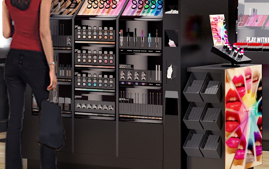 Rendering of a MAC Cosmetics gondola for Ulta Beauty stores.