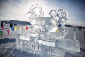 An ice sculpture at the Lake Khovsgol Ice Festival in Khatgal, Mongolia, on March 3, 2017.