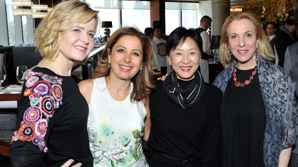 L-R: Kara Ross, Karine Ohana, Caroline Wang, Susan Rockefeller and Victoria Amory  attend the Ohana & Co. Success for Progress Luncheon 2017 with Kara Ross and Susan Rockefeller at Porter House in New York, NY on March 8, 2017.  (Photo by Stephen Smith/Guest of a Guest)