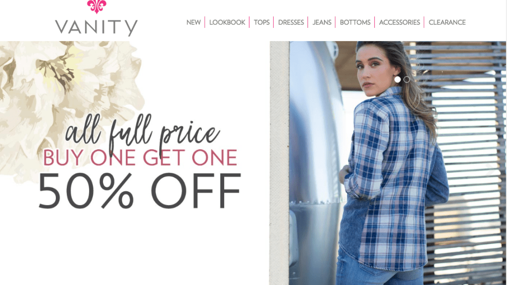Vanity store website, retail apparel