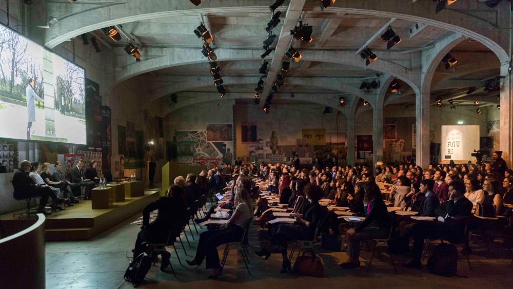 A view of the Prada headquarters where the conference was held