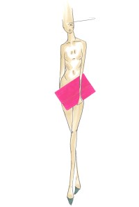 A sketch of a look from SJP's new collection of handbags.