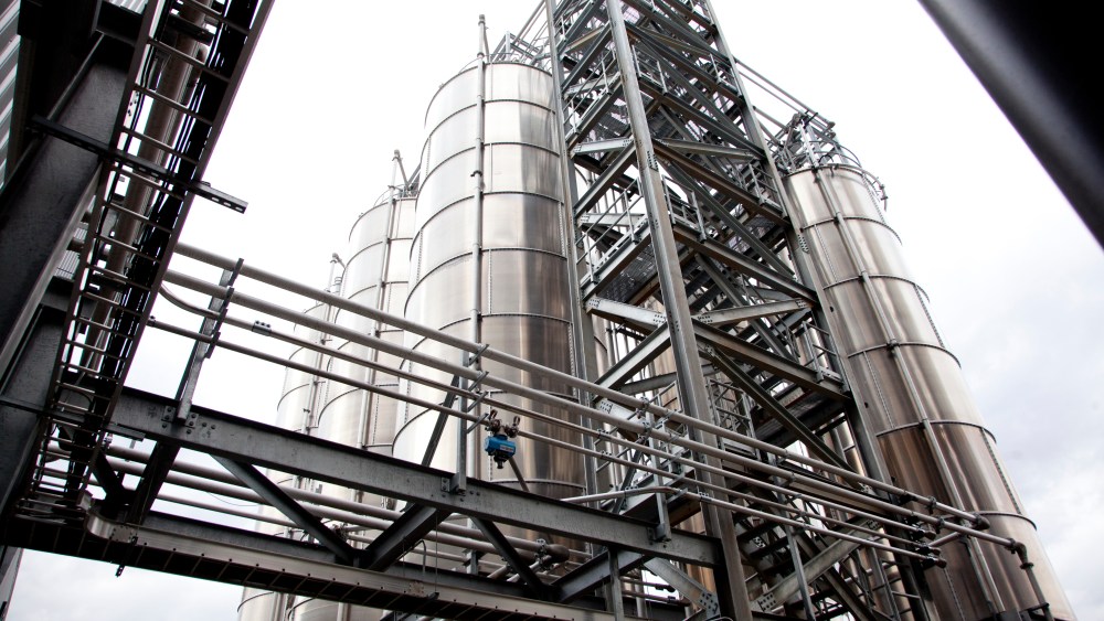 Silos of plastic bottles waiting to be processed.