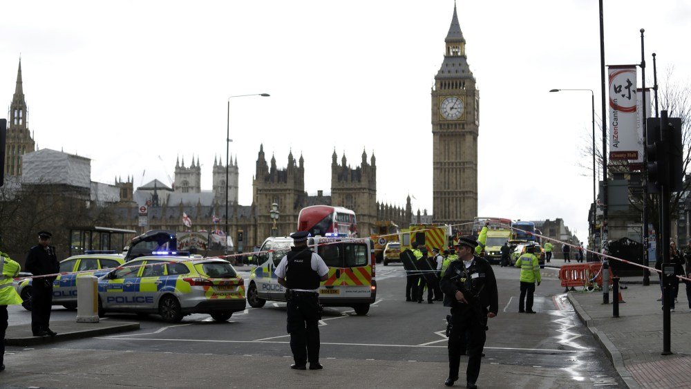 Copyright 2017 The Associated Press. All rights reserved. This material may not be published, broadcast, rewritten or redistributed without permission.Mandatory Credit: Photo by AP/REX/Shutterstock (8550170c)Police secure the area on the south side of Westminster Bridge close to the Houses of Parliament in London, . The leader of Britain's House of Commons says a man has been shot by police at Parliament. David Liddington also said there were "reports of further violent incidents in the vicinity." London's police said officers had been called to a firearms incident on Westminster Bridge, near the parliament. Britain's MI5 says it is too early to say if the incident is terror-relatedBritain Parliament Incident, London, United Kingdom - 22 Mar 2017
