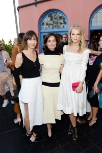 Gia Coppola, Rosetta Getty and Kelly Sawyer attend Tania Fares and Rosetta Getty, with Eric Buterbaugh, Gia Coppola, Jacqui Getty, Irena Medavoy, Jennifer Meyer, Brigette Romanek and Kelly Sawyer celebrate the launch of 'London Uprising: Fifty Fashion Designers, One City' on April 18 in Los Angeles. (Photo by Stefanie Keenan/Getty Images for Tania Fares)