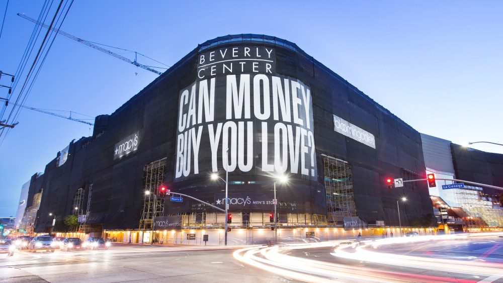 Barbara Kruger's work on the exterior of the Beverly Center