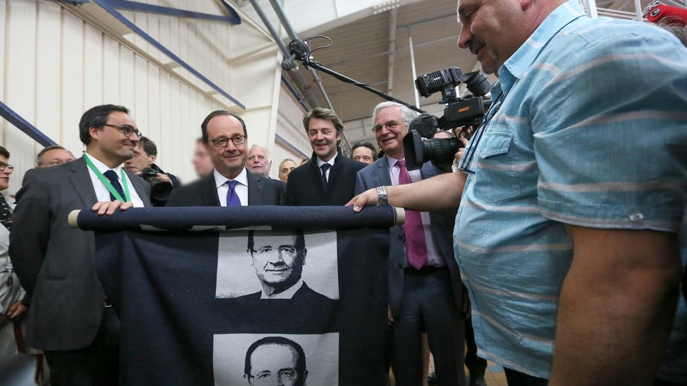 François Hollande visiting the Petit Bateau factory.