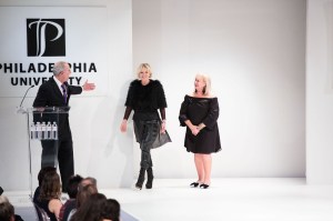 2017 Spirit of Design Award winner Daniela Kamiliotis, Ralph Lauren senior vice president of design for women’s collection, with Philadelphia University president Stephen Spinelli Jr. and Fashion Design Program Director Sheila Connelly.