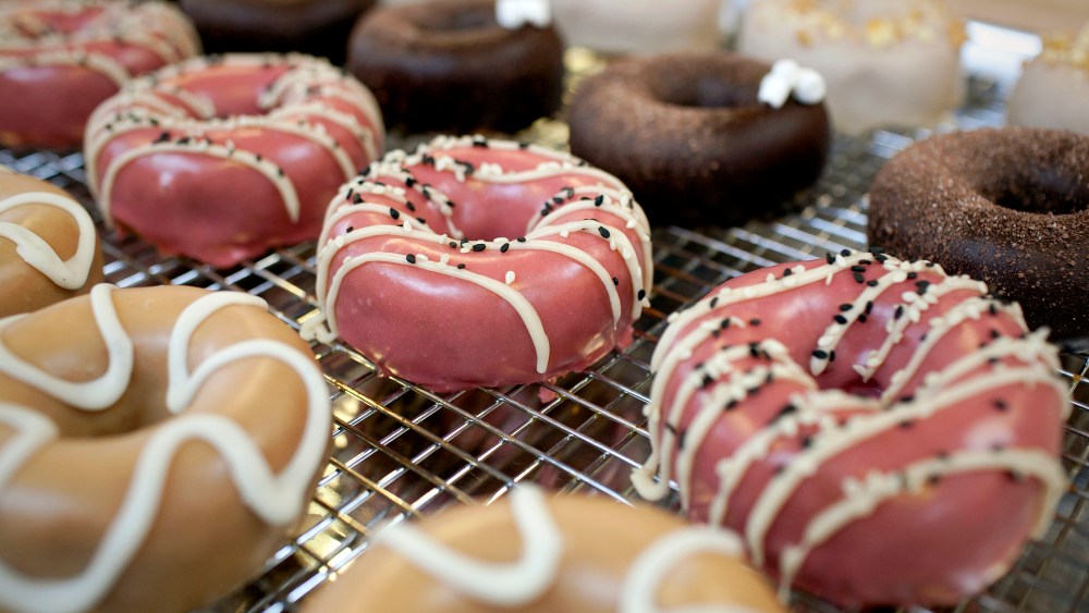 Tray of doughnuts.