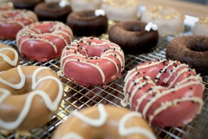 Tray of doughnuts.