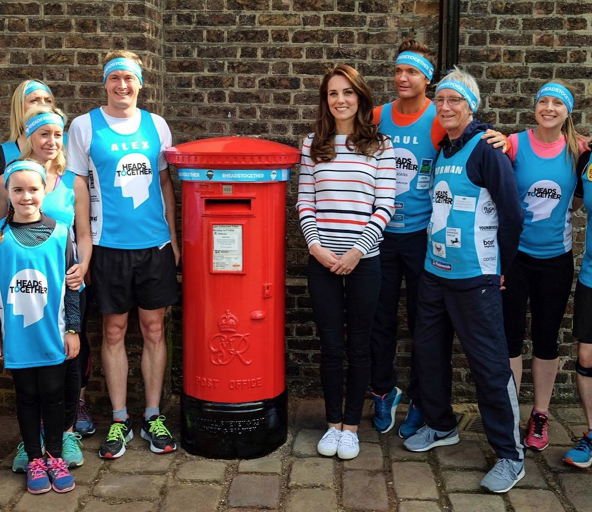 The Duchess of Cambridge (in Luisa Spagnoli) meets with London Marathon runners