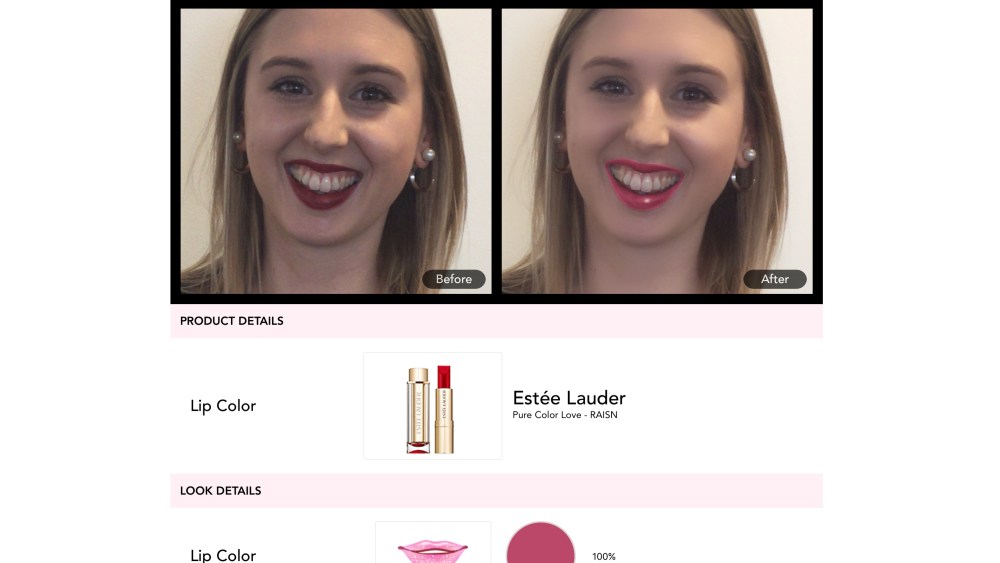 A screenshot of the Estée Lauder and YouCam Makeup app