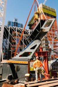 A 100,000 steel piece of Vessel swings into place at Hudson Yards.
