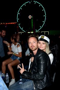 THERMAL, CA - APRIL 15:  Aaron Paul (L) and Lauren Parsekian attend The Levi's Brand Presents NEON CARNIVAL with Tequila Don Julio on April 15, 2017 in Thermal, California.  (Photo by Michael Bezjian/WireImage)