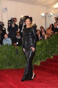 Rihanna attends the Metropolitan Museum of Artâ€™s 2012 Costume Institute Gala featuring the debut of â€œSchiaparelli and Prada: Impossible Conversations.â€� Rihanna wears Tom Ford.