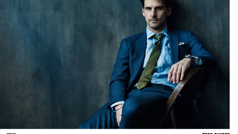 Johannes Huebl in the Todd Snyder tailoring campaign.