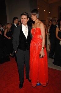 Actor Tom Cruise (L) and actress Katie Holmes attend the Metropolitan Museum of Art's annual Costume Institute gala in New York City. Cruise wears Giorgio Armani Hand Made-to-Measure and Holmes wears vintage Giorgio Armani.Met 2008 Costume Institute Gala, New York