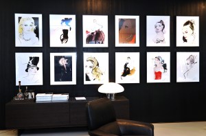 David Downton's works from his book "Portraits of the World's Most Stylish Women" on exhibit at Minotti