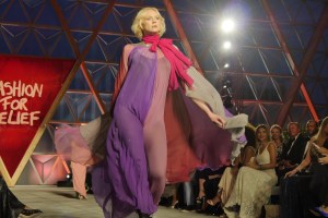 Gwendoline Christie on the catwalk at the Fashion for Relief event in Cannes