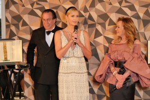 Variety's Steven Gaydos, Charlize Theron and Caroline Scheufele.