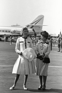 Claude Pompidou, wife of French President Georges Pompidou listens to Colette Hubert, wife of Senegalese President Leopold Sedar Senghor on at the airport in Dakar, SenegalSenegal Dakar Claude Pompidou and Colette Hubert, Dakar, Senegal