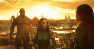 Guardians Of The Galaxy Vol. 2..L to R: Drax (Dave Bautista), Mantis (Pom Klementieff) and Gamora (Zoe Saldana)..Ph: Film Frame..©Marvel Studios 2017